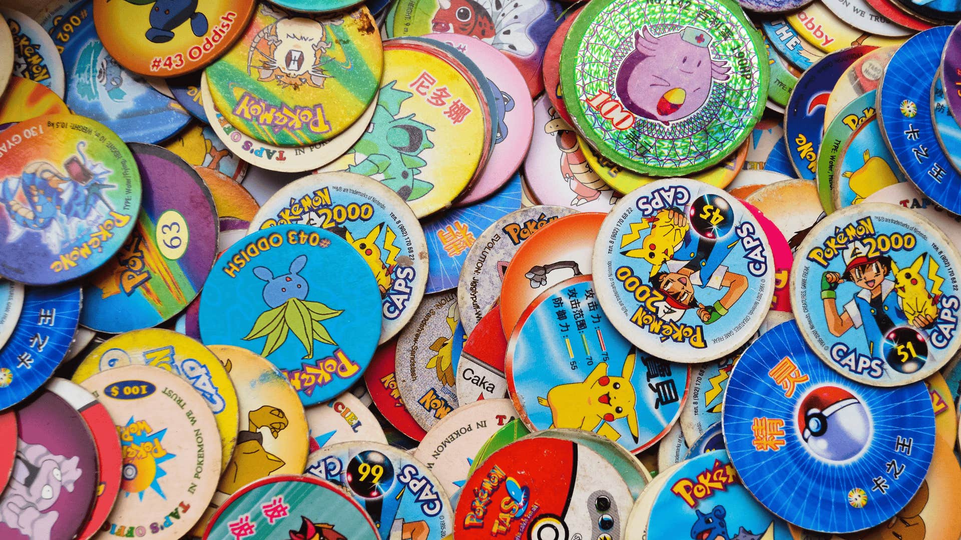 pogs with pokemon characters on them