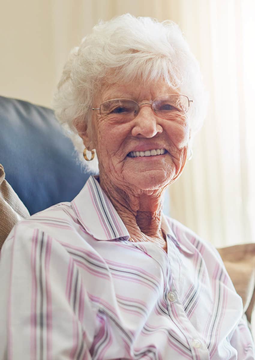 happy elderly woman volunteering