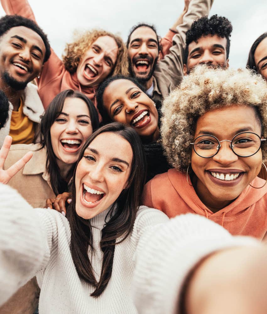 Group of happy interesting people