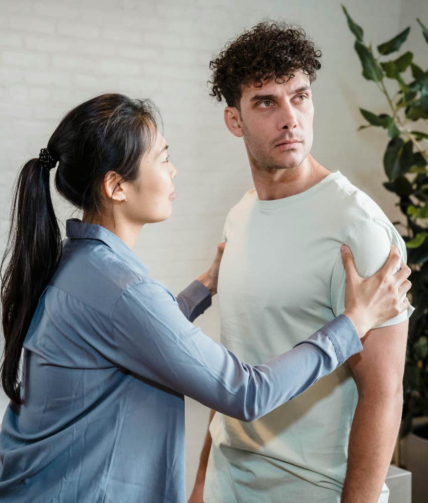 woman talking husband doesnt know how be poor financial trauma
