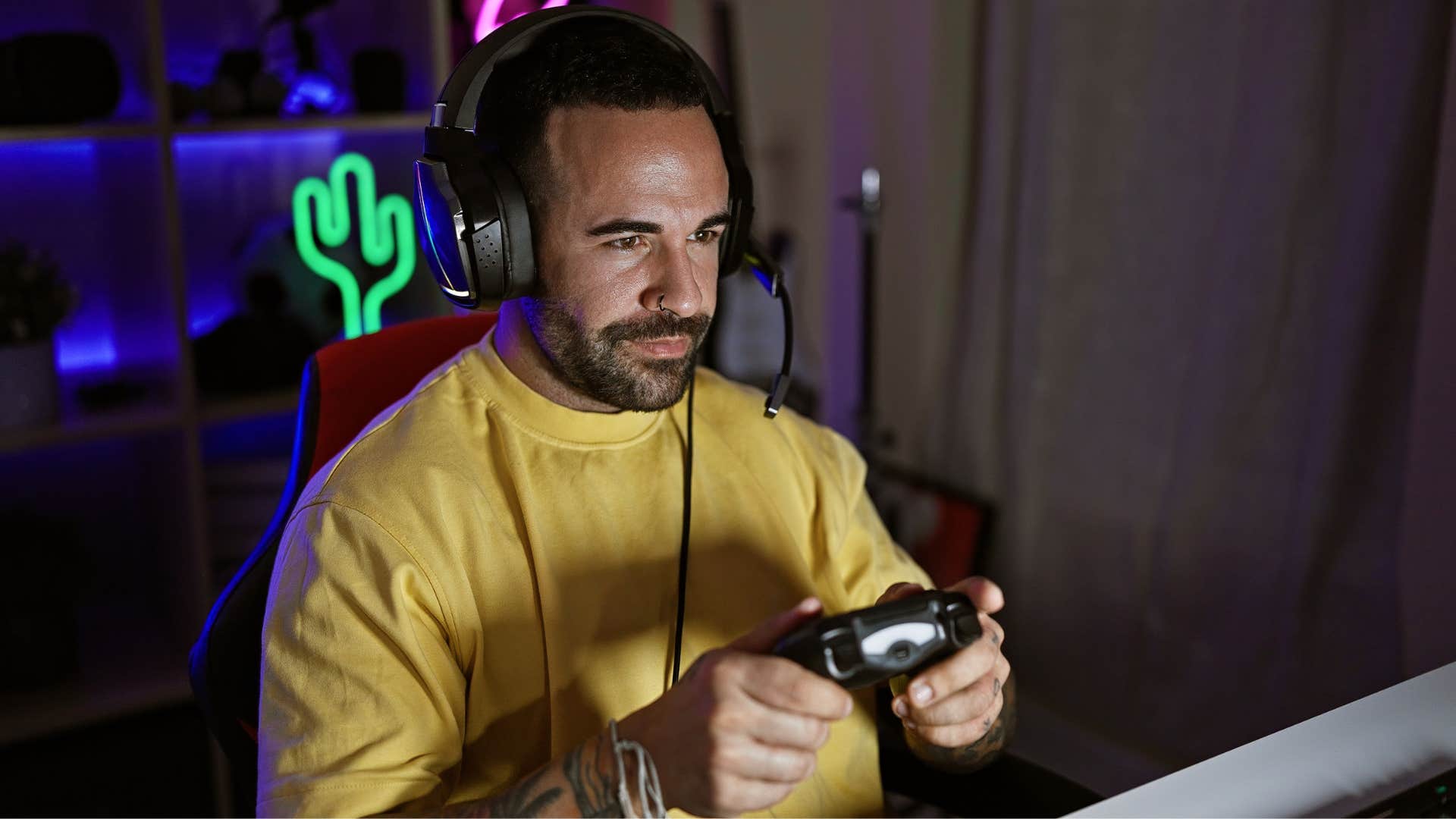 man playing video games