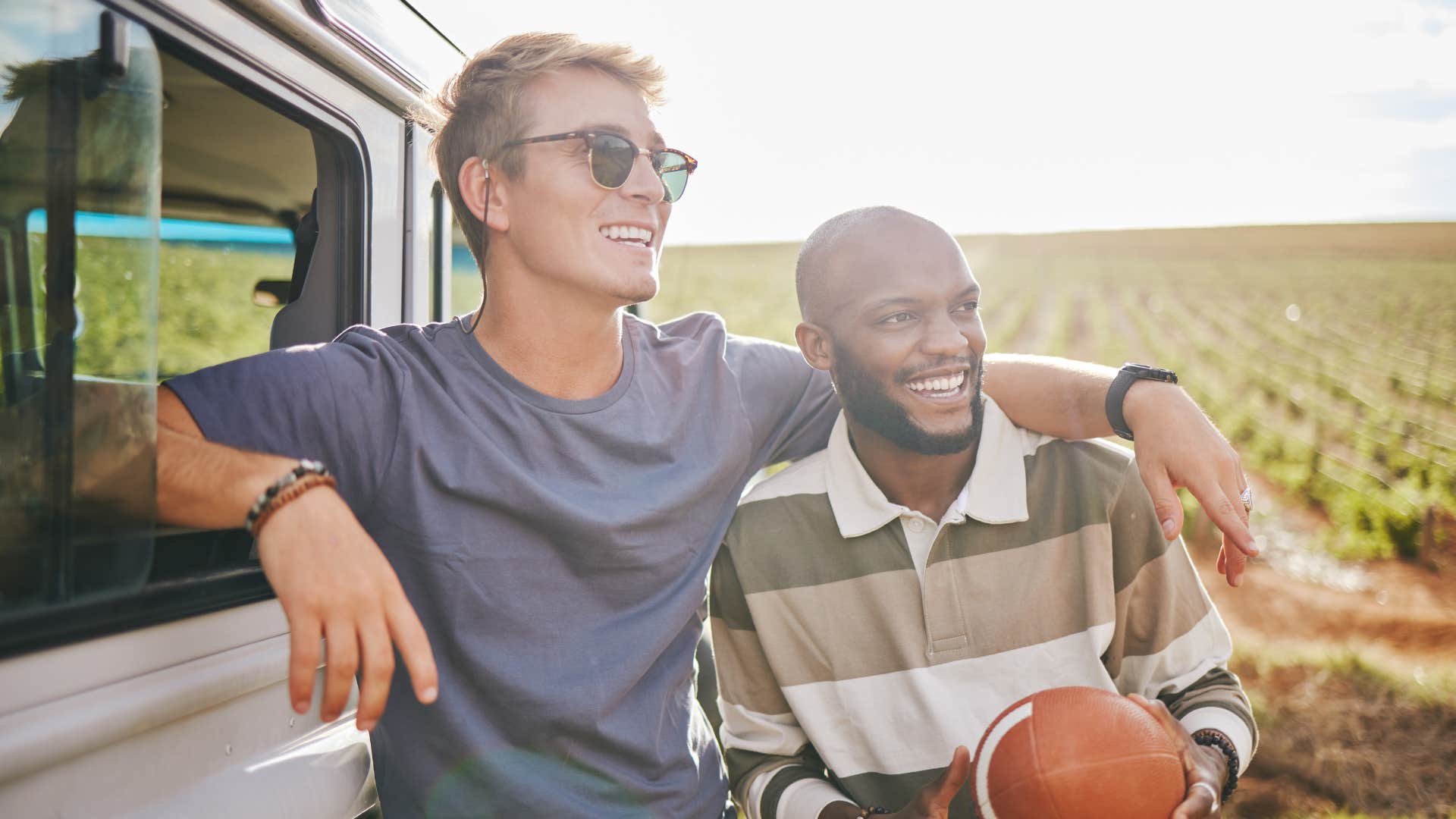 man hanging out with friends