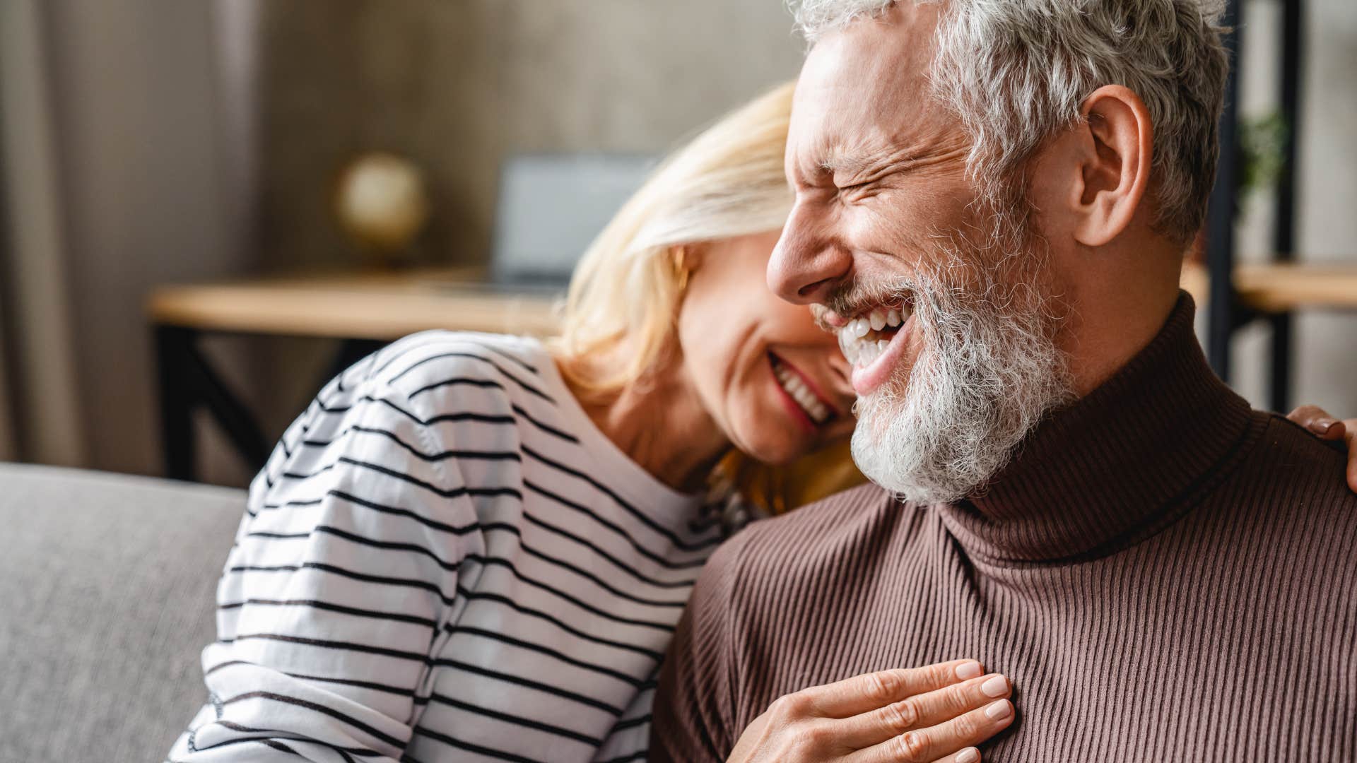 Loving husband share laughter