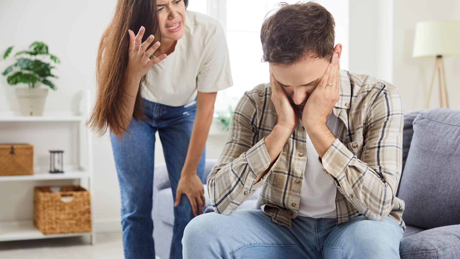 man shutting down as wife argues with him