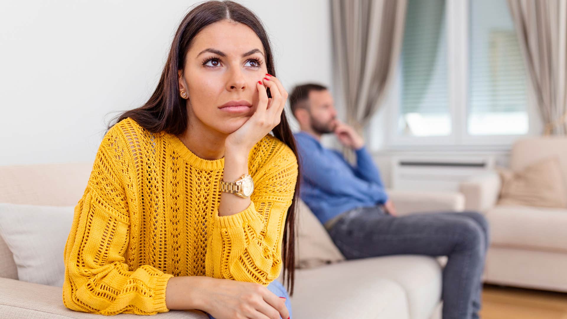 woman ignoring husband saying i'll just do it myself