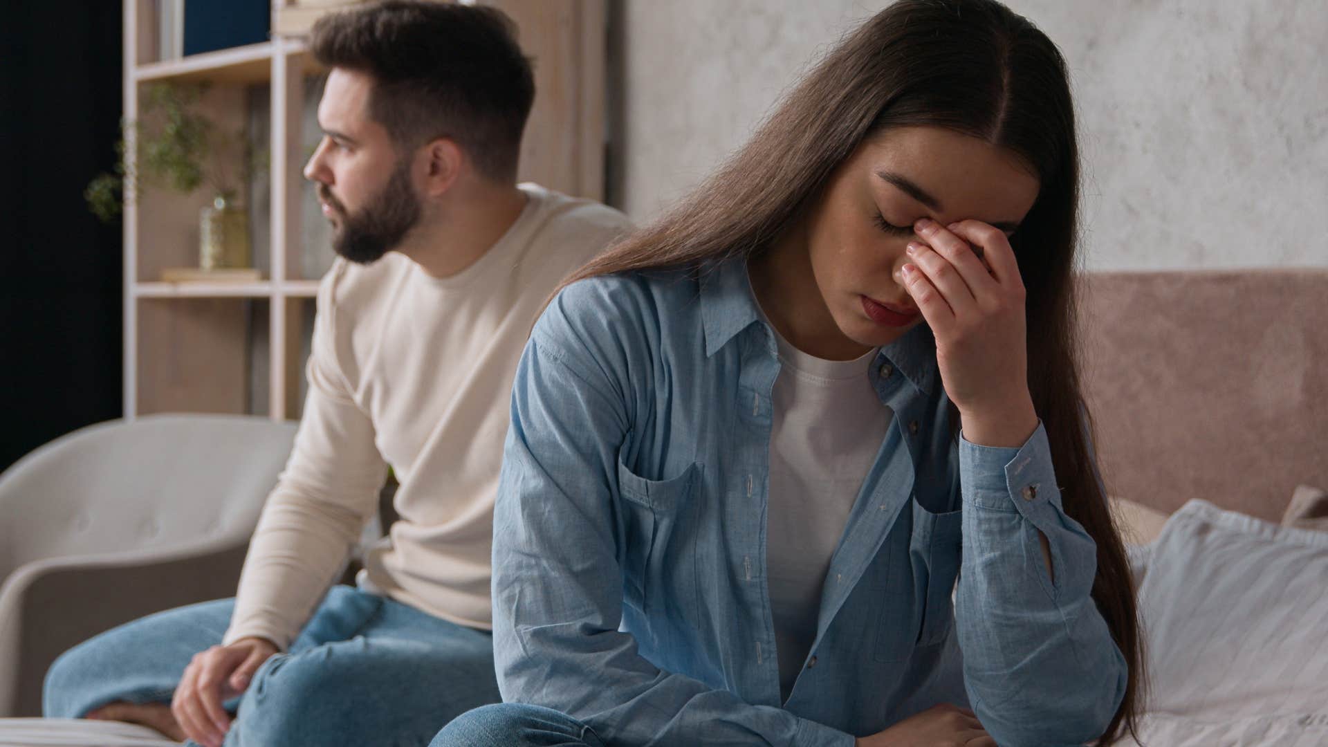 frustrated woman saying can you please show up for once to her husband