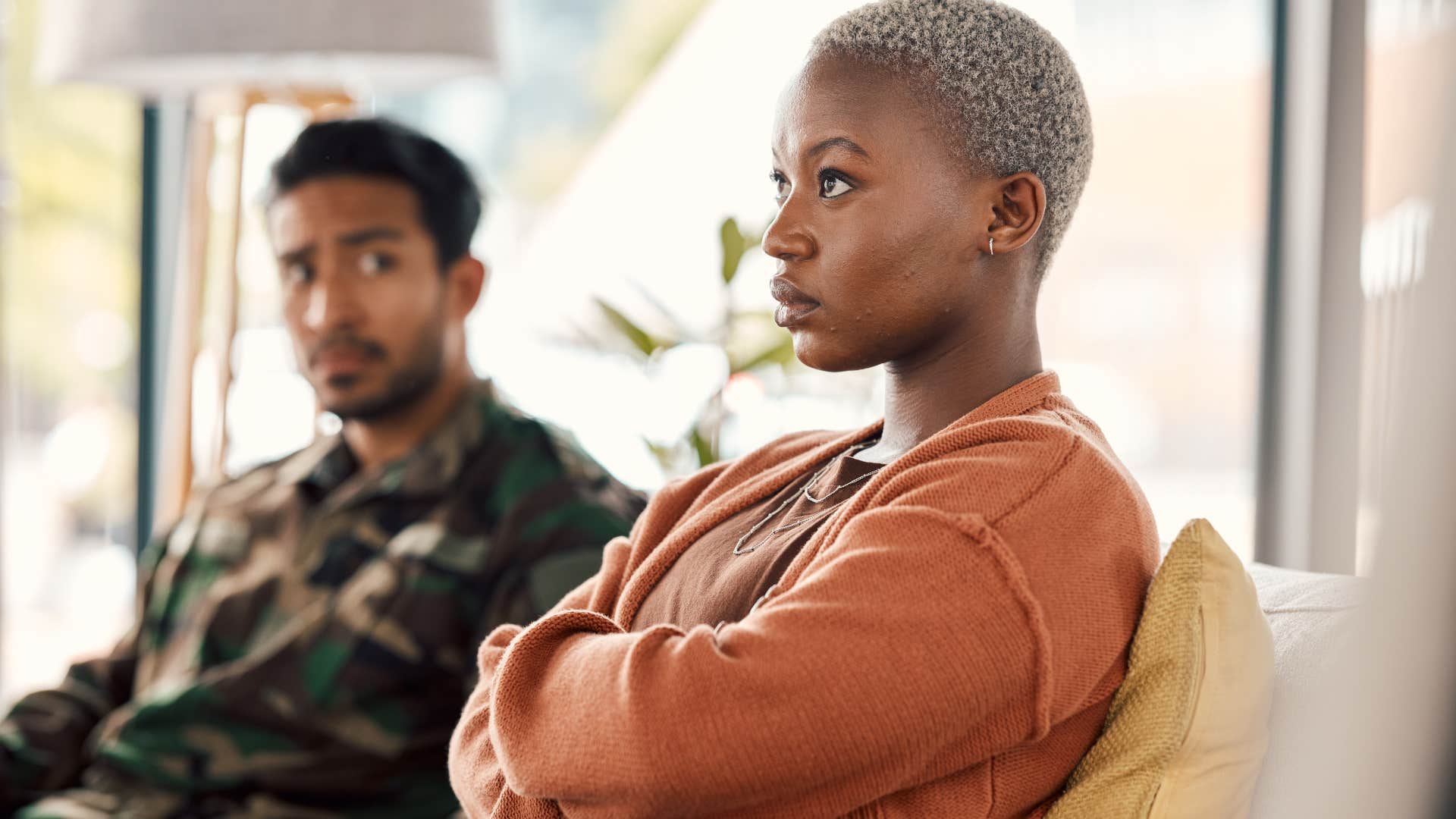 woman saying you won't understand to her husband