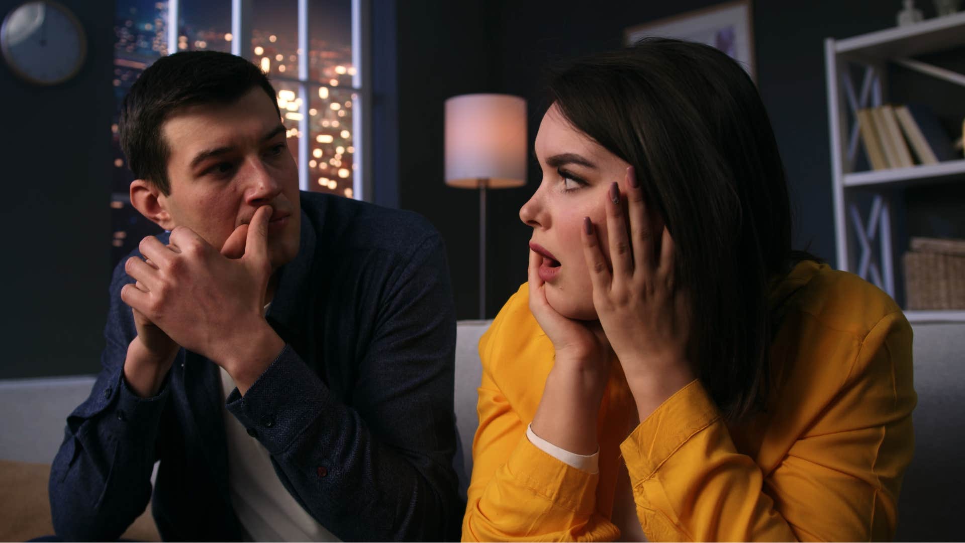 annoyed woman saying I'm not in the mood to her husband