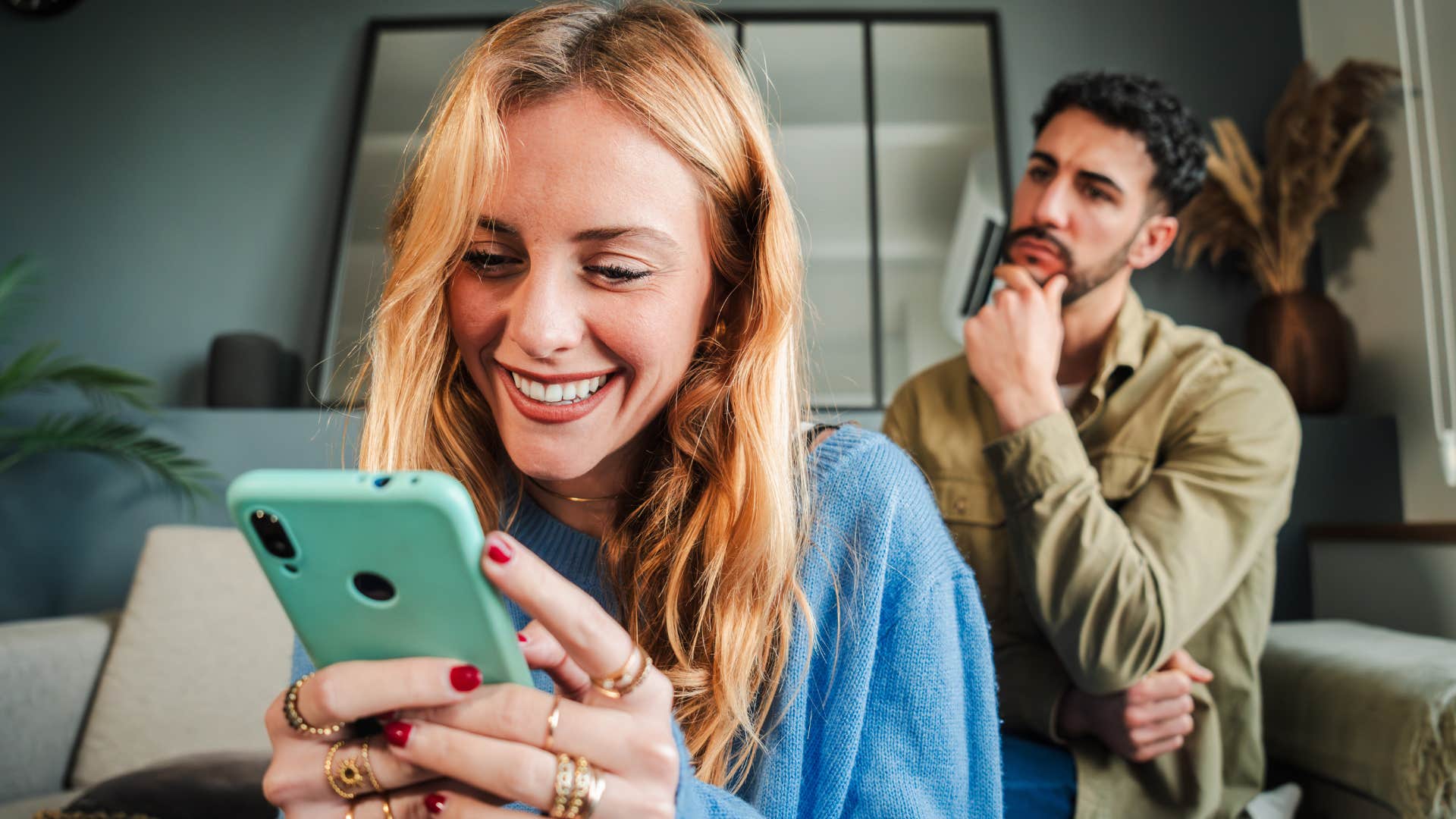 woman messaging old flings and partners on her phone