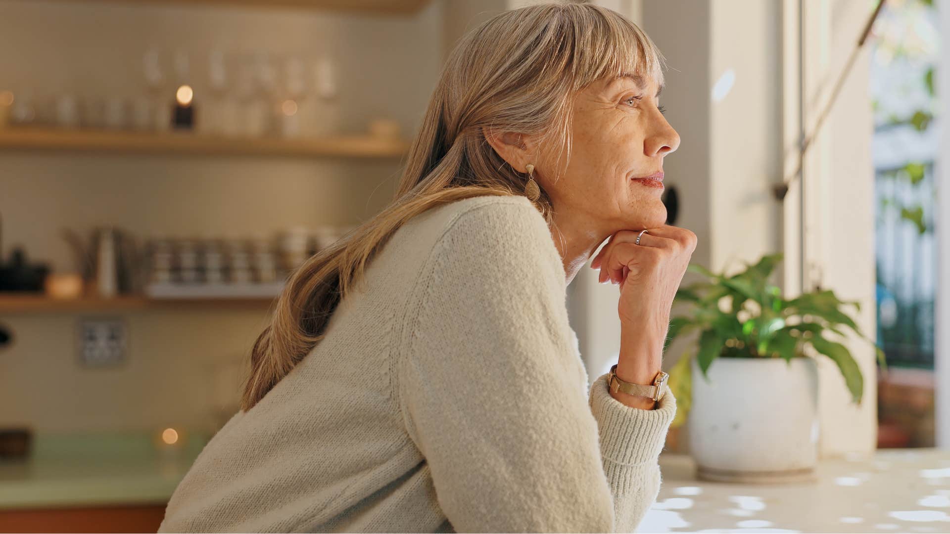 woman sitting in silence without distractions at home