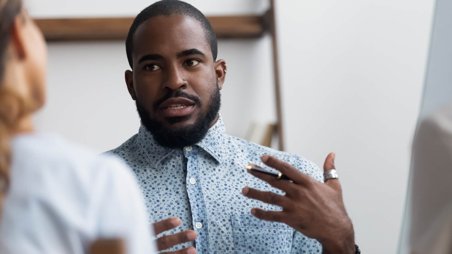 man offering advice when asked at work