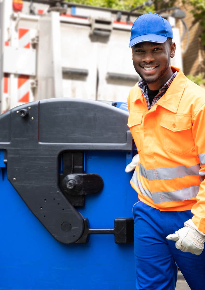 smiling garbage man