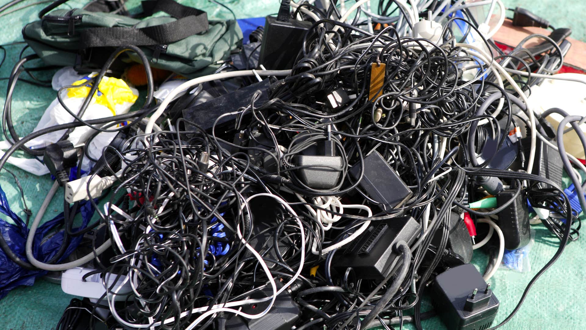outdated items Gen X refuses to throw away even if they never use them piles of old unknown wires