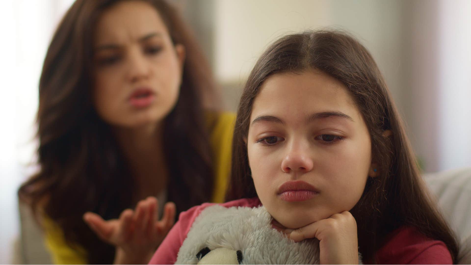 mom guilt tripping her young daughter