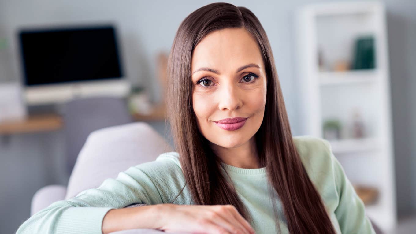 happy woman staying home all weekend