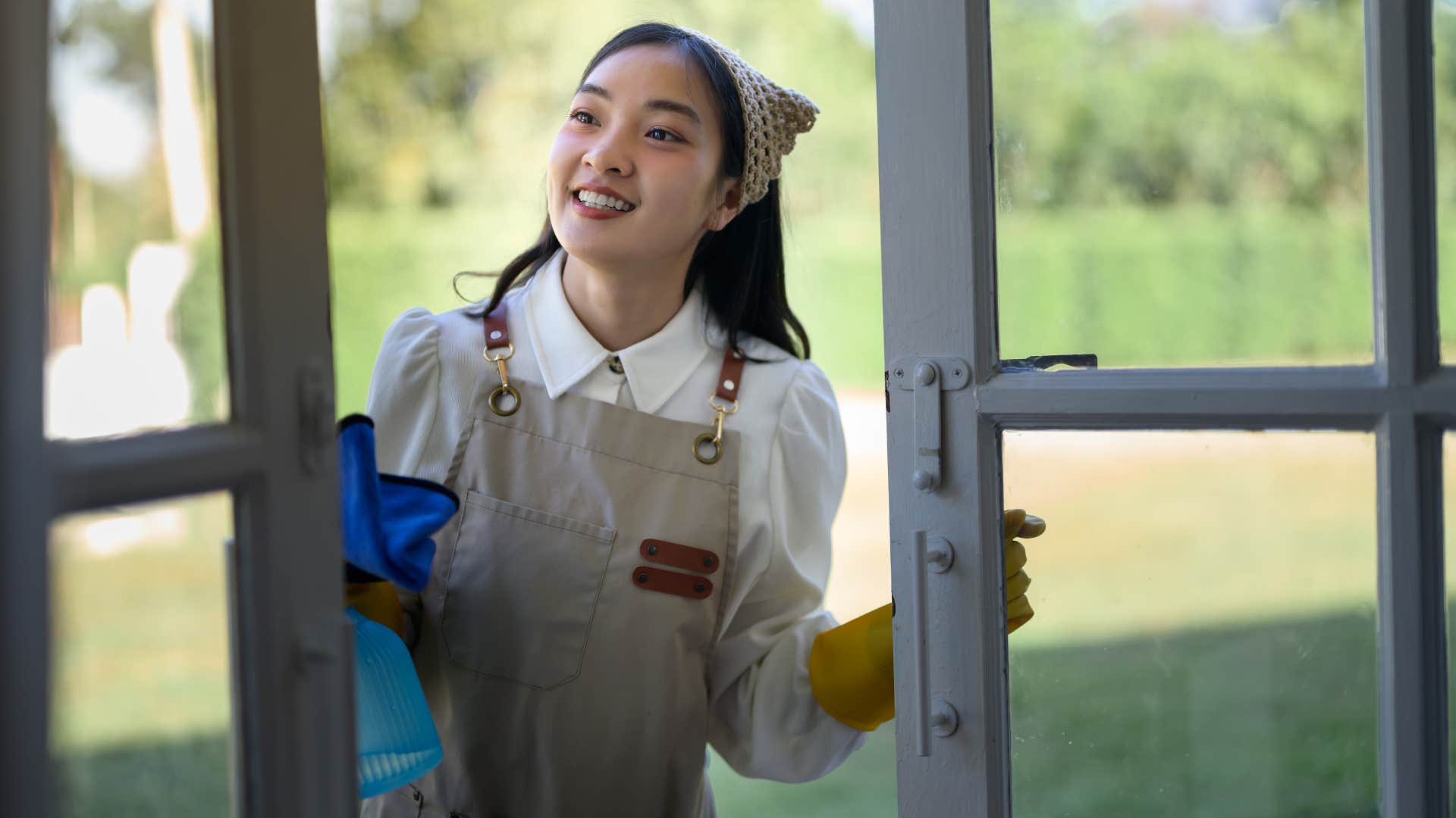 woman doing chores on the weekend