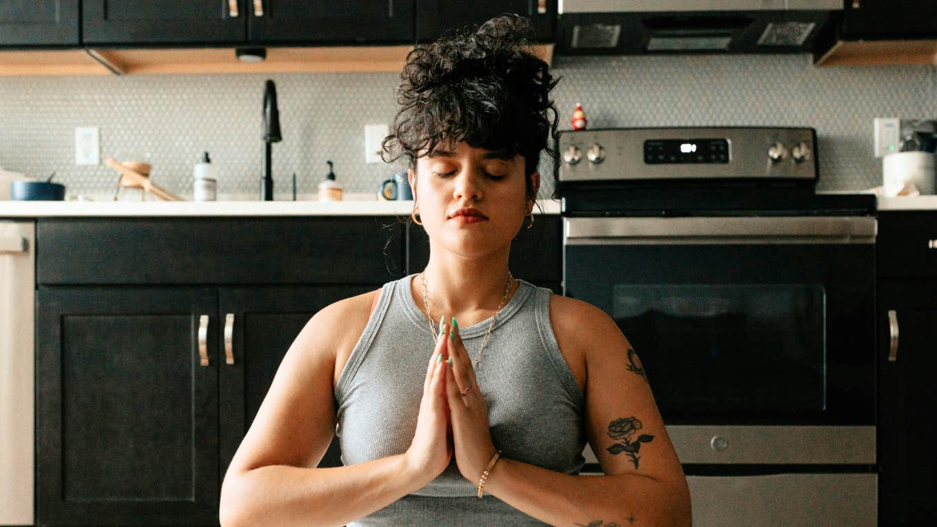 Healthy person meditating. 