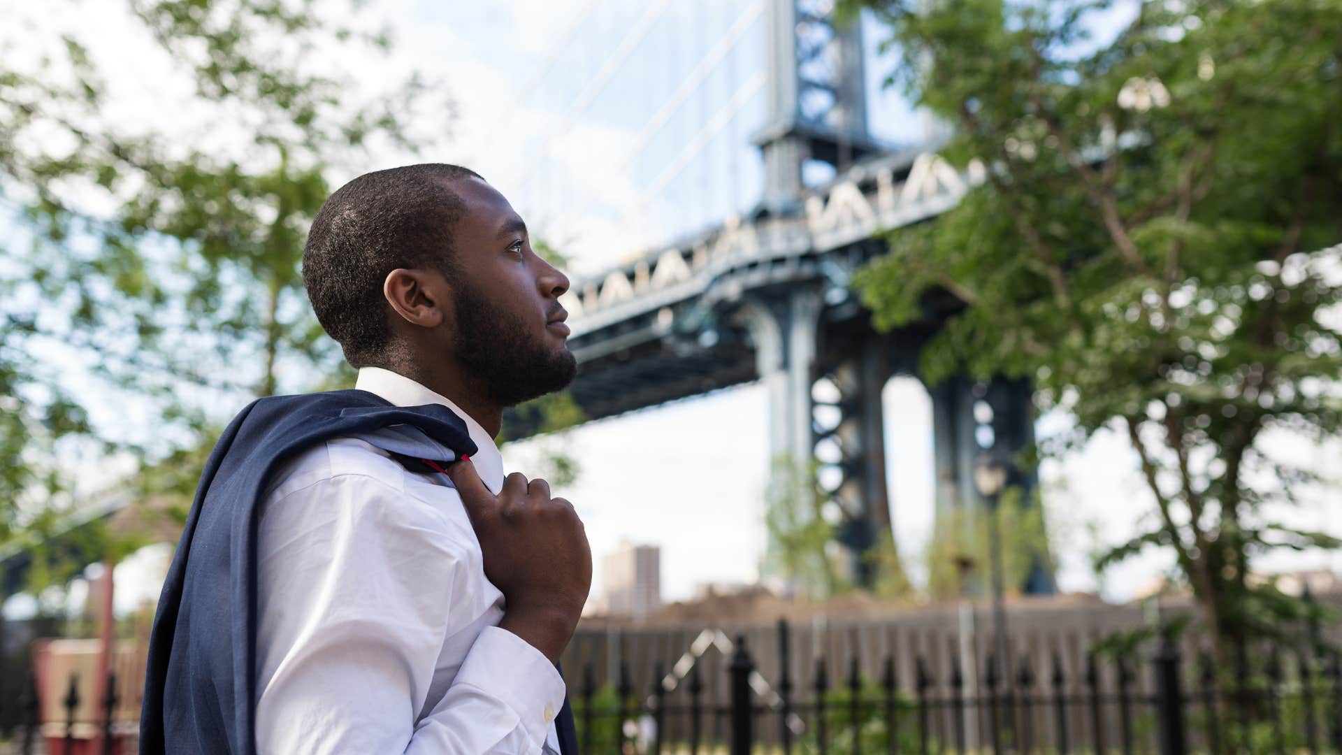 man thinking about finding another job taking a walk