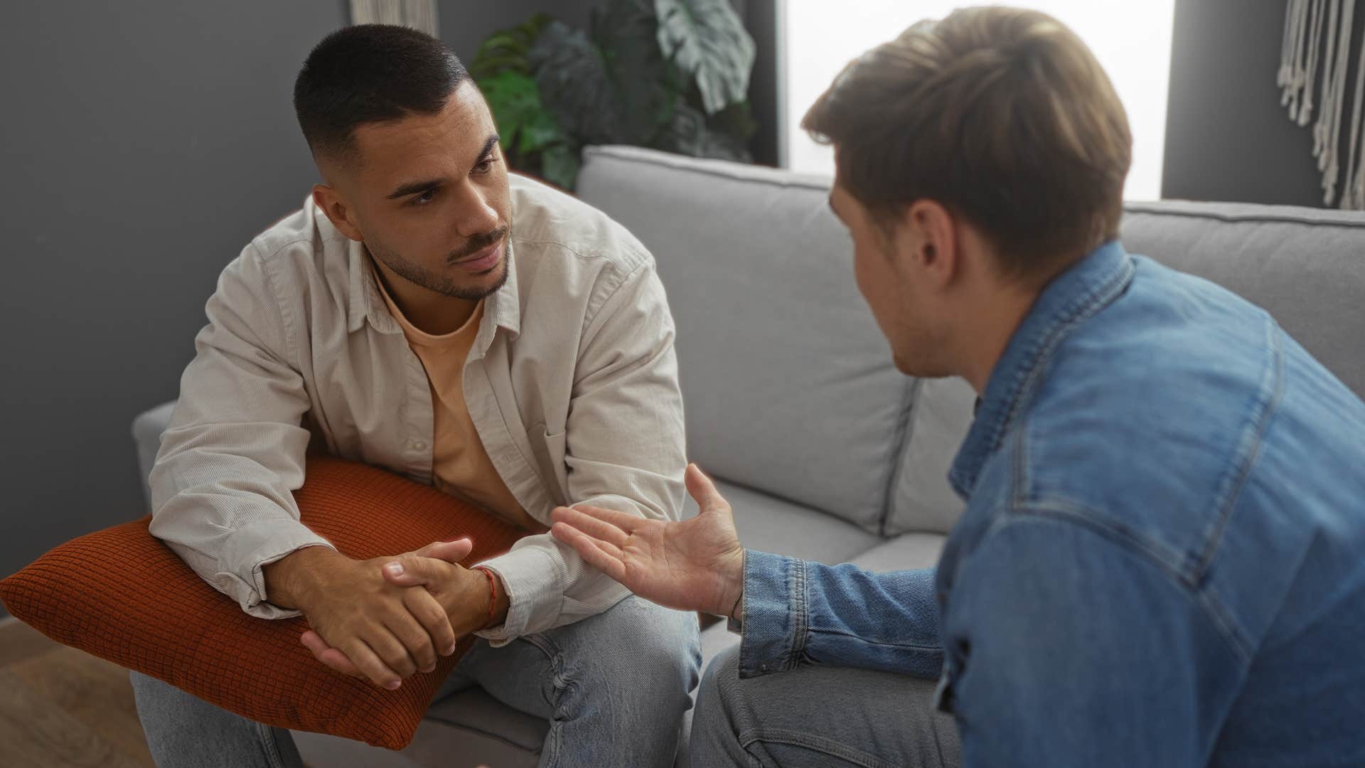 Man saying "I feel like we're just roommates" to a friend.