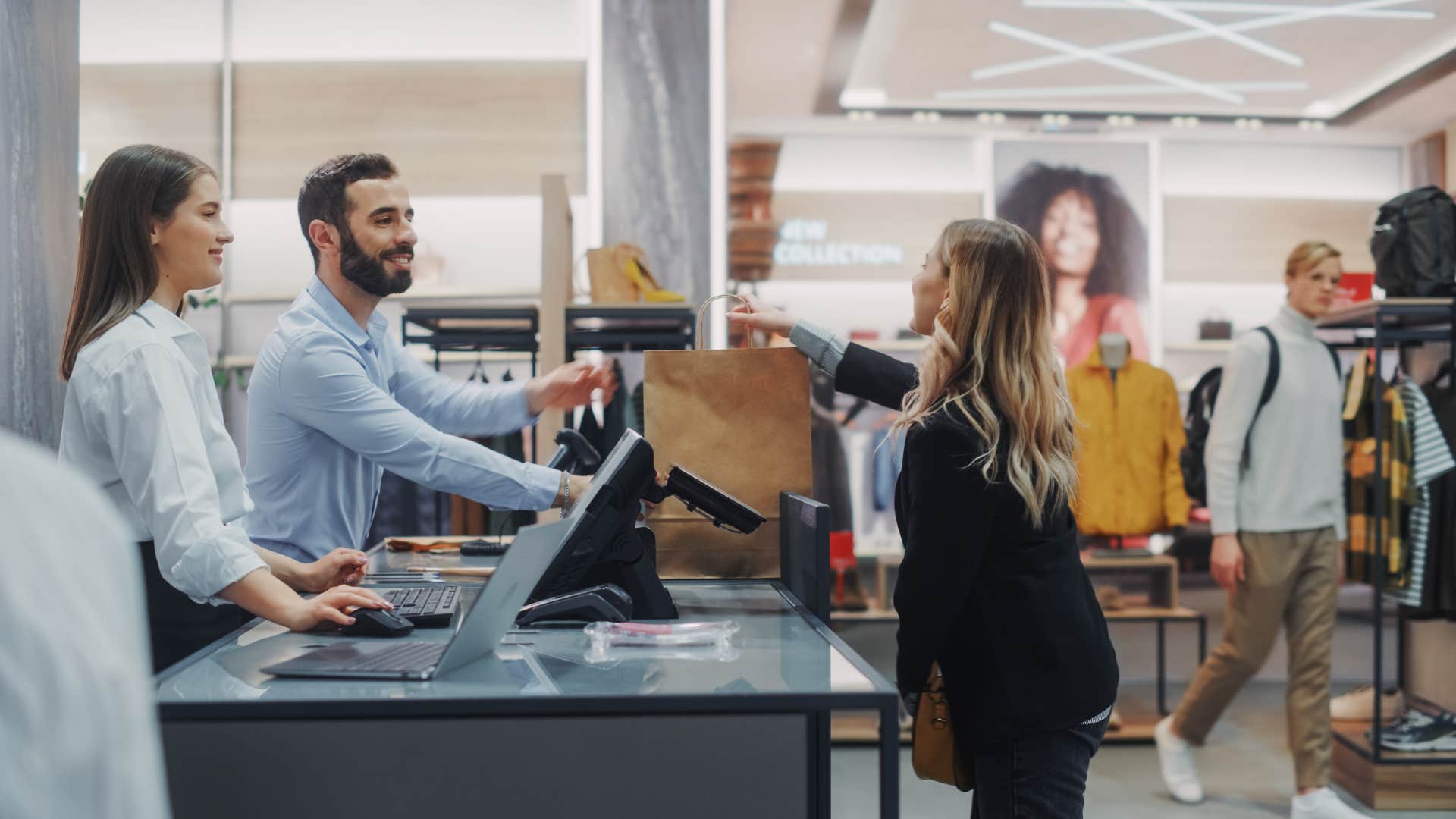 woman buying things from a store that are way too expensive