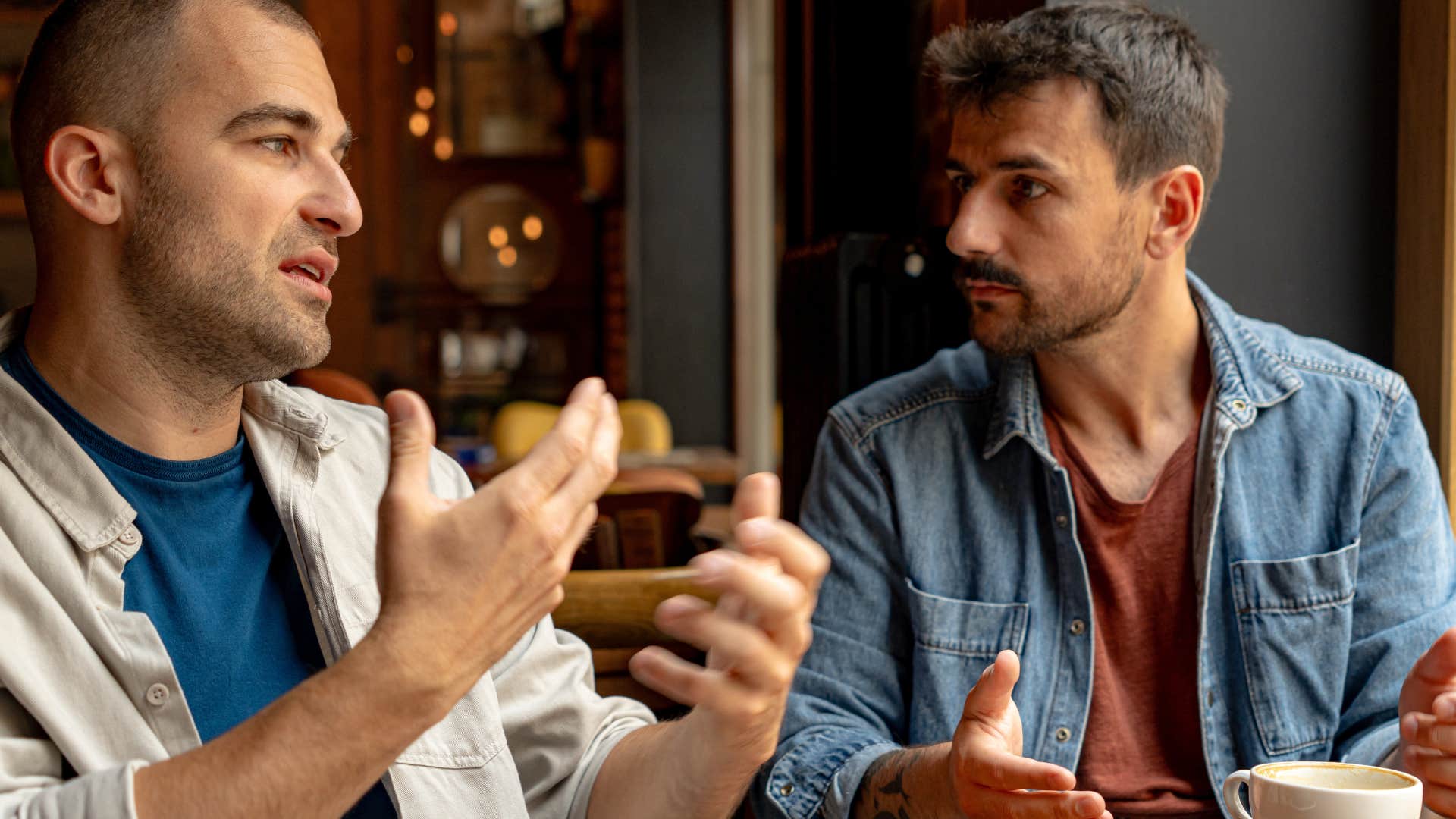 Man saying "that comment felt out of line, let's reset" to a friend.