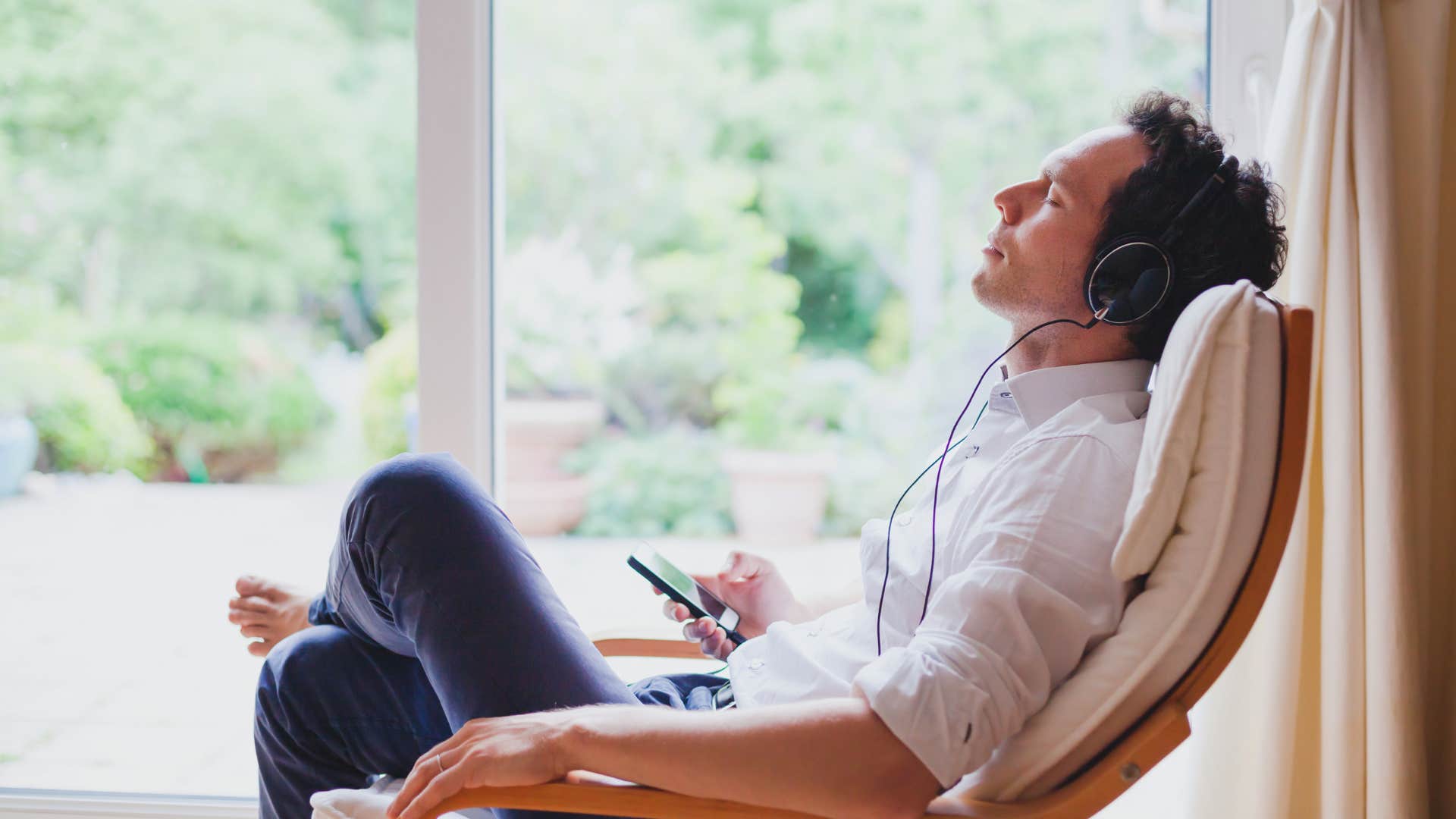 man without kids relaxing in the quiet