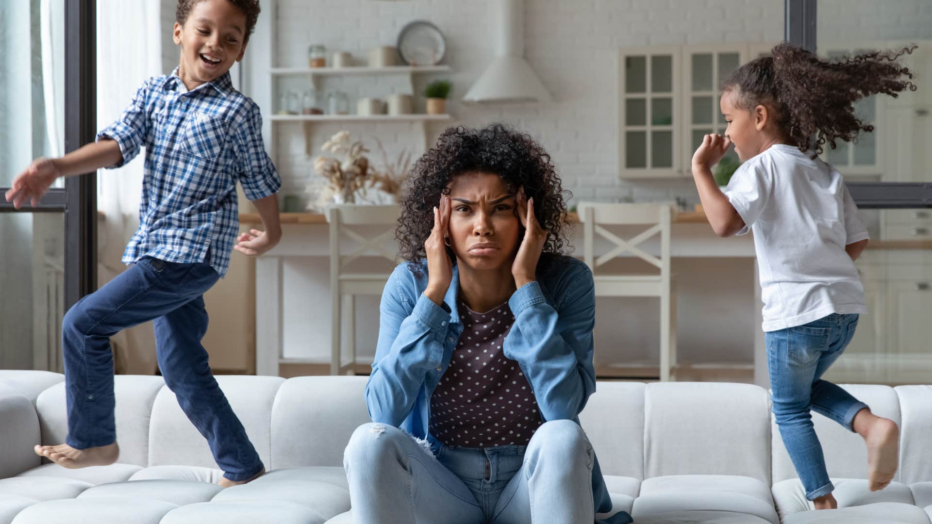 mom stressed by rowdy kids