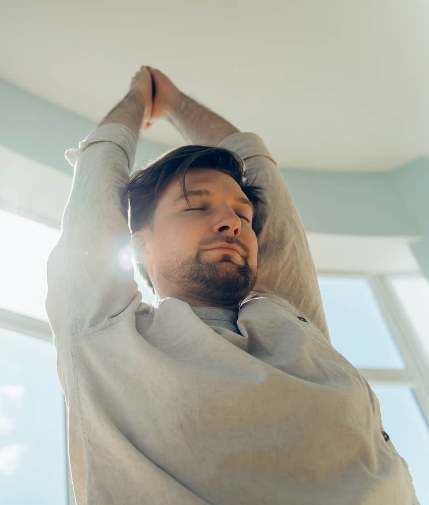 Energetic person breathes