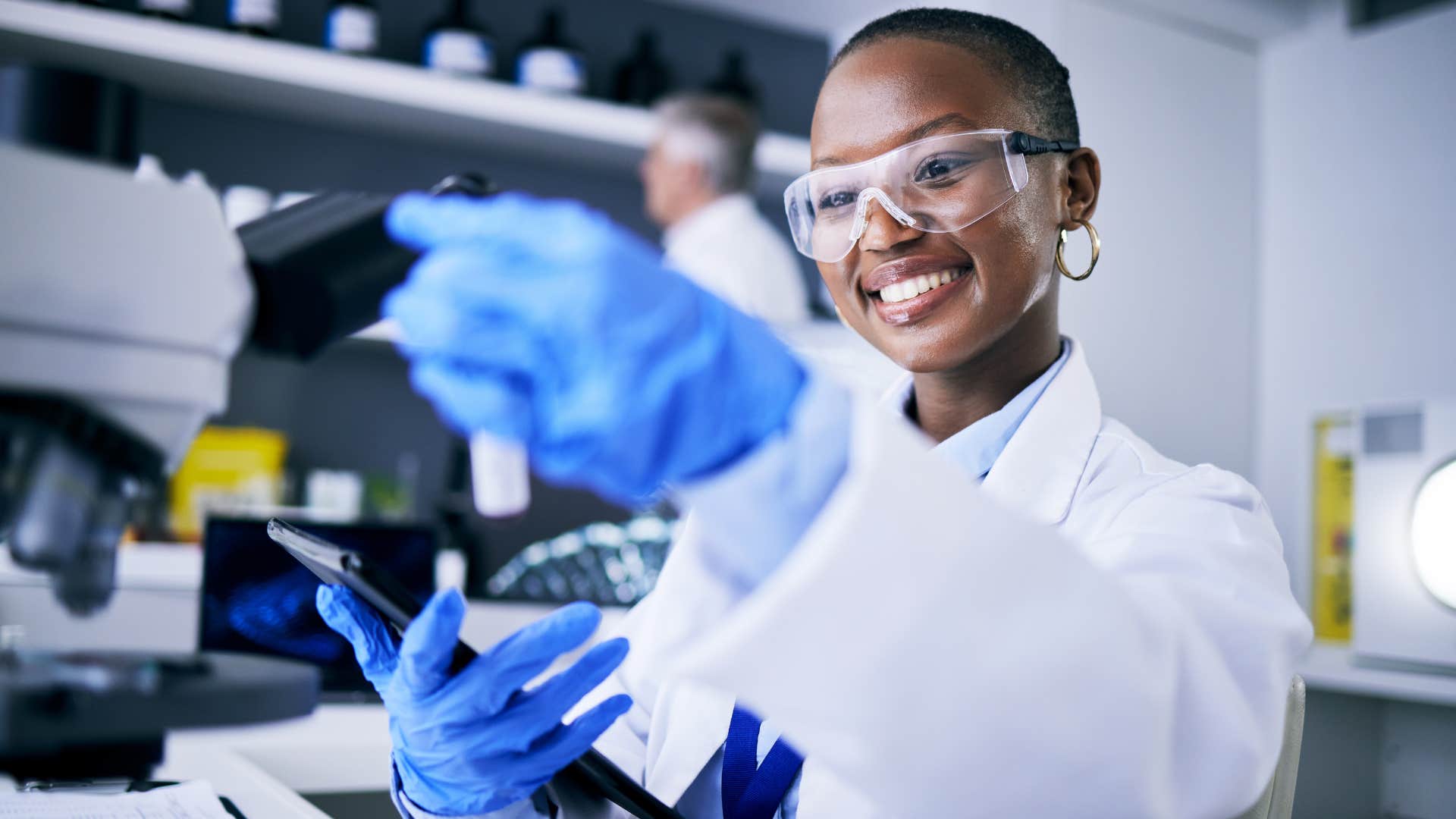 anthropologist performing tests in the lab