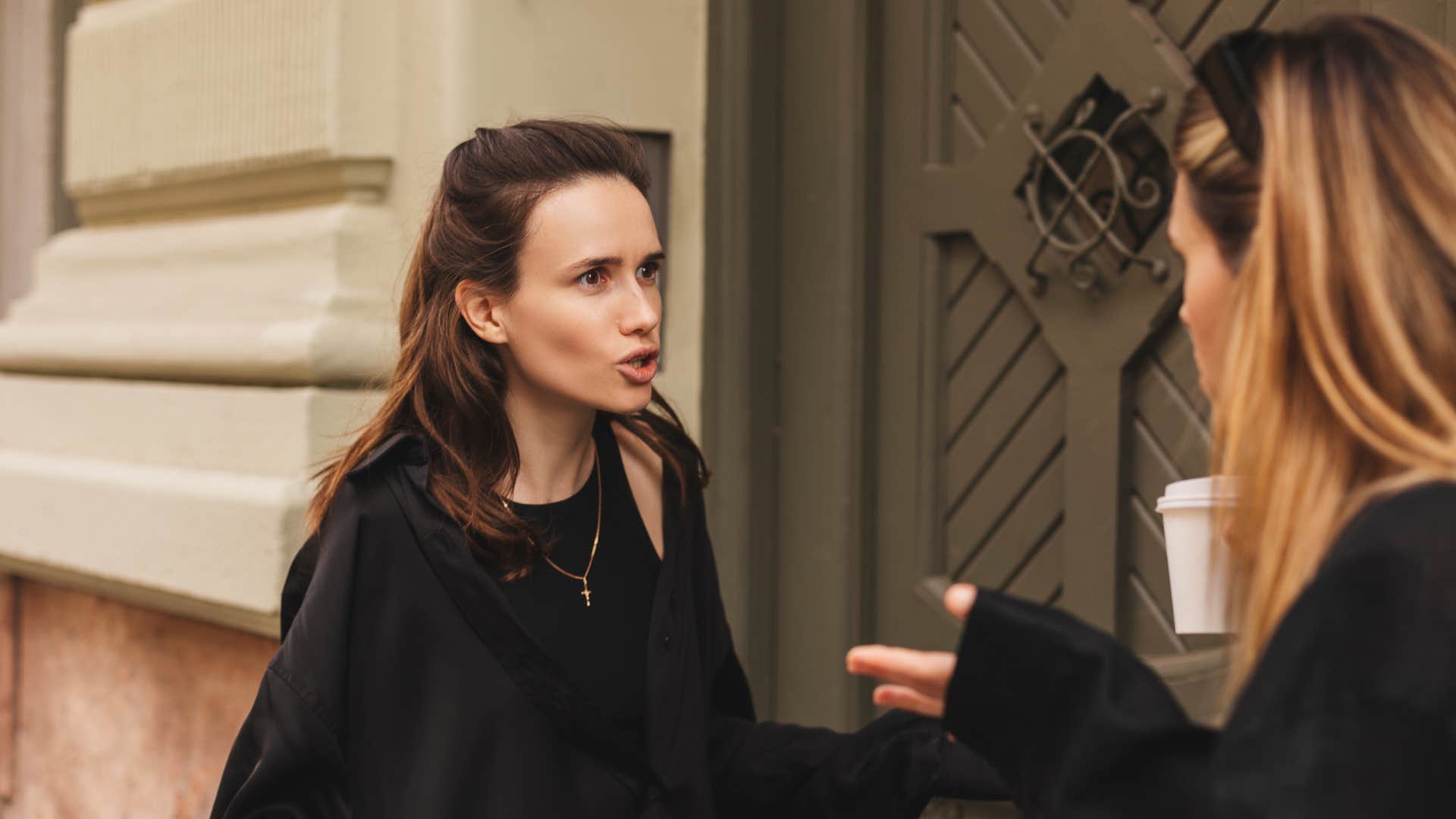 narcissistic woman making everything about her in conversation with friend