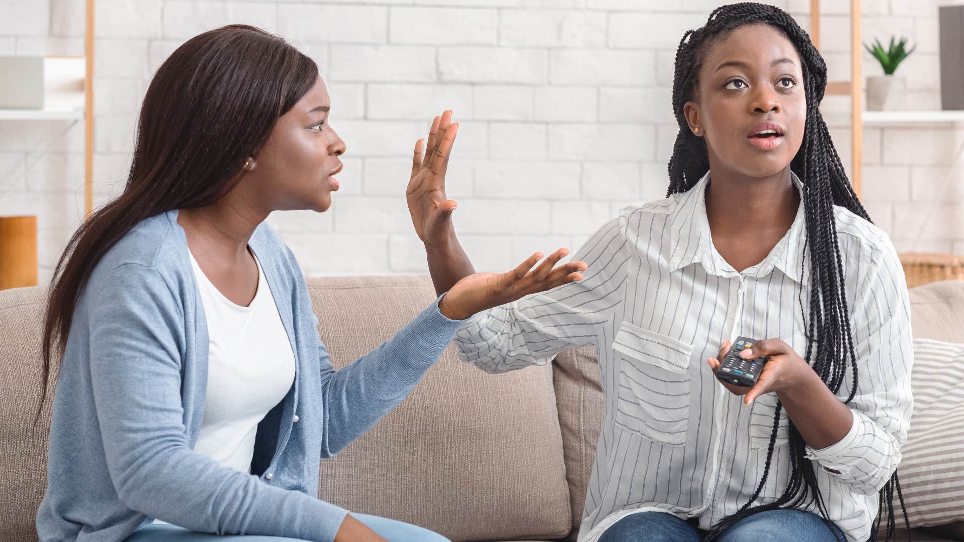 woman telling friend to stop