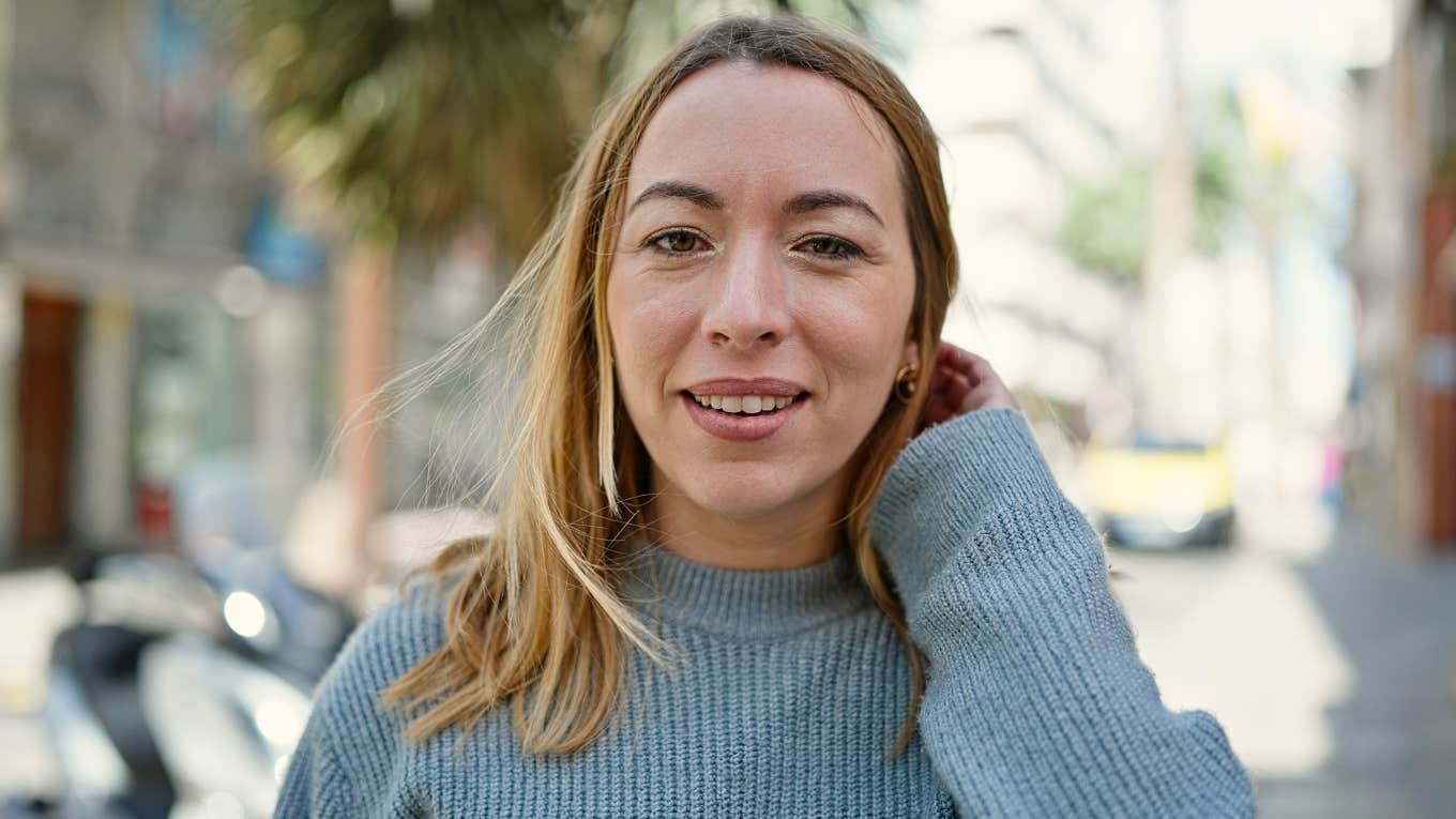 woman who lacks common sense standing outside
