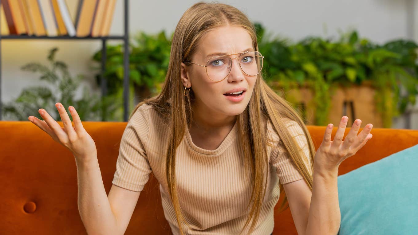 woman annoyed by someone she doesnt like
