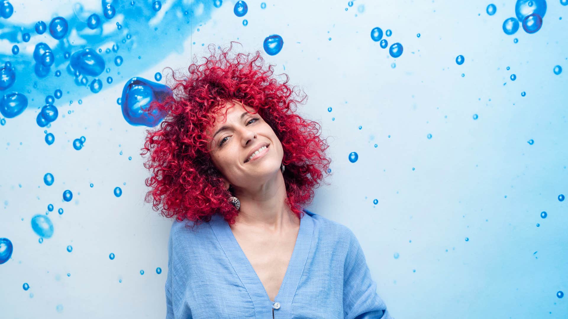 Person meditates on blue