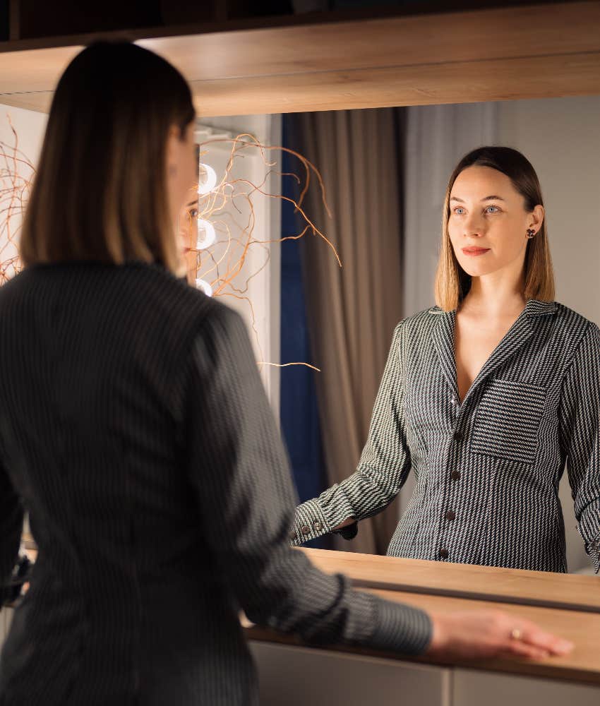 successful woman telling herself no