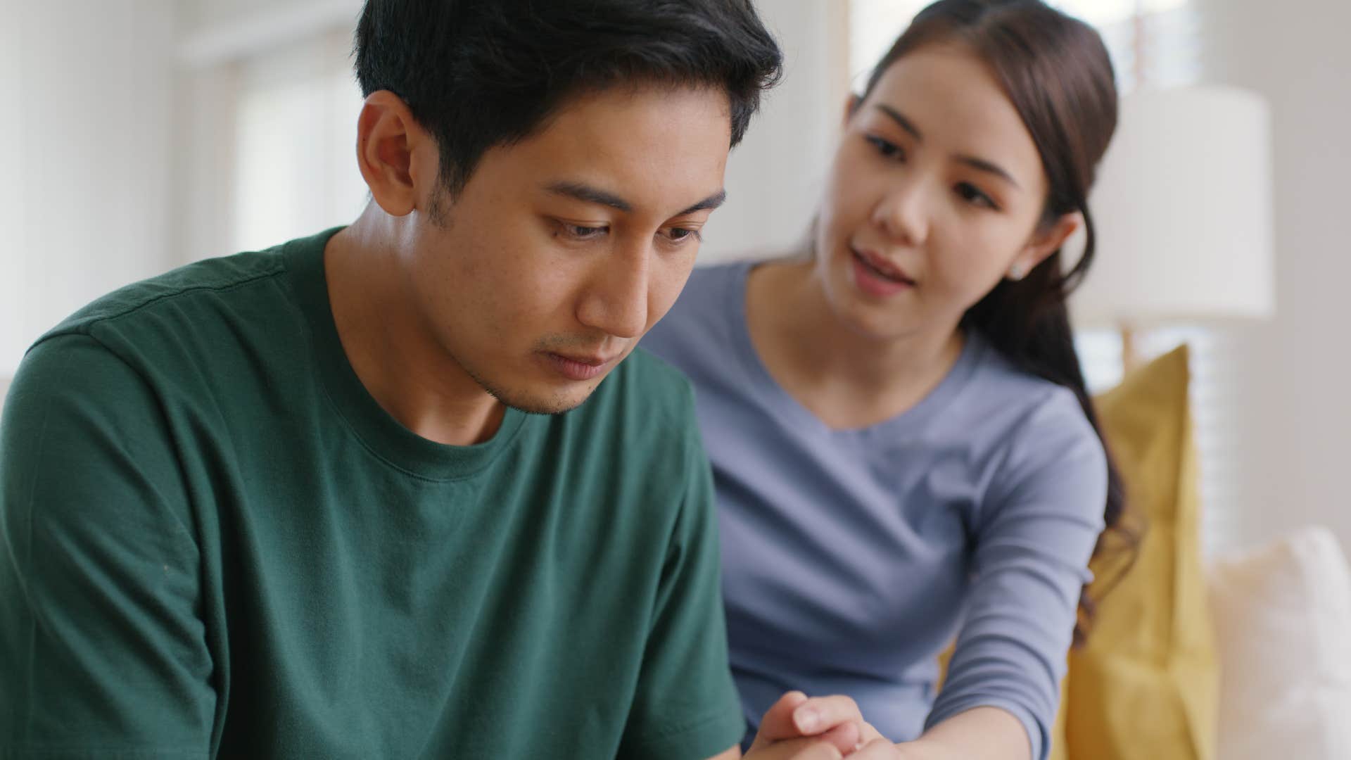 Woman actively listening to her husband.