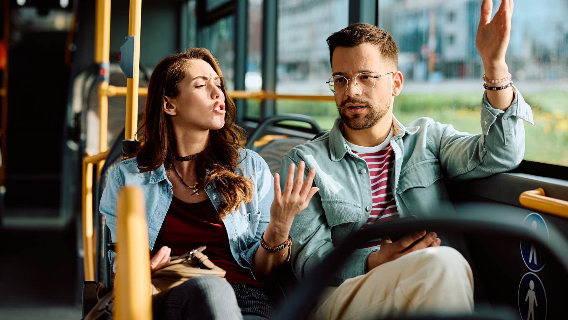 woman not tolerating man on bus