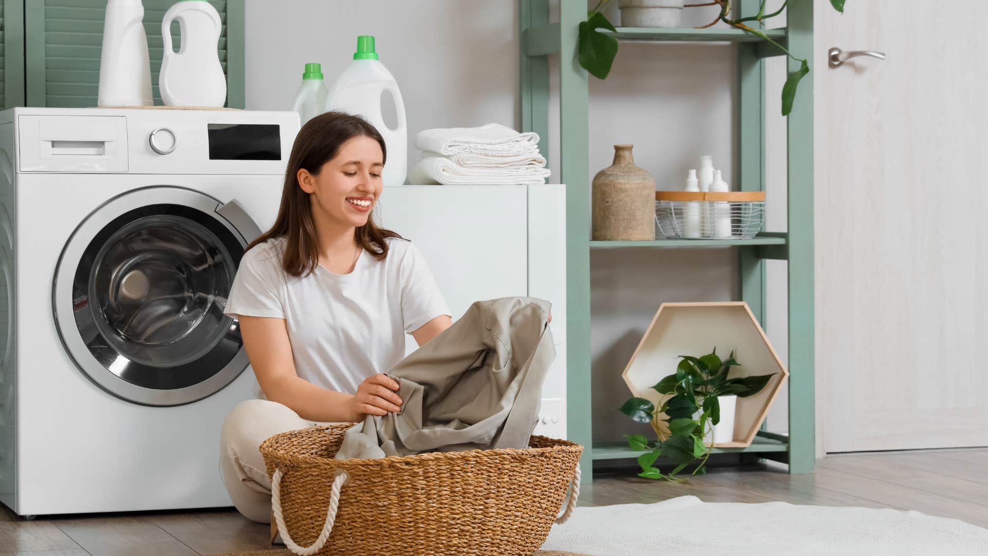 woman folding laundry