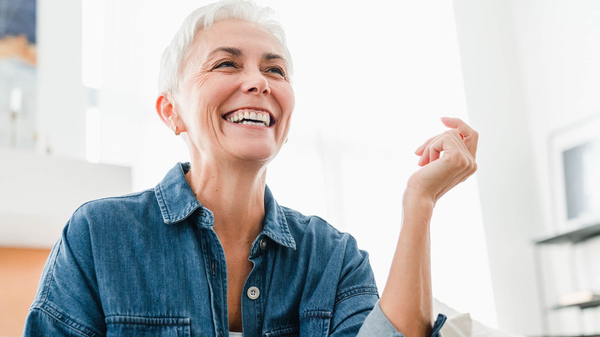 happy older woman who doesn't care about being right all the time