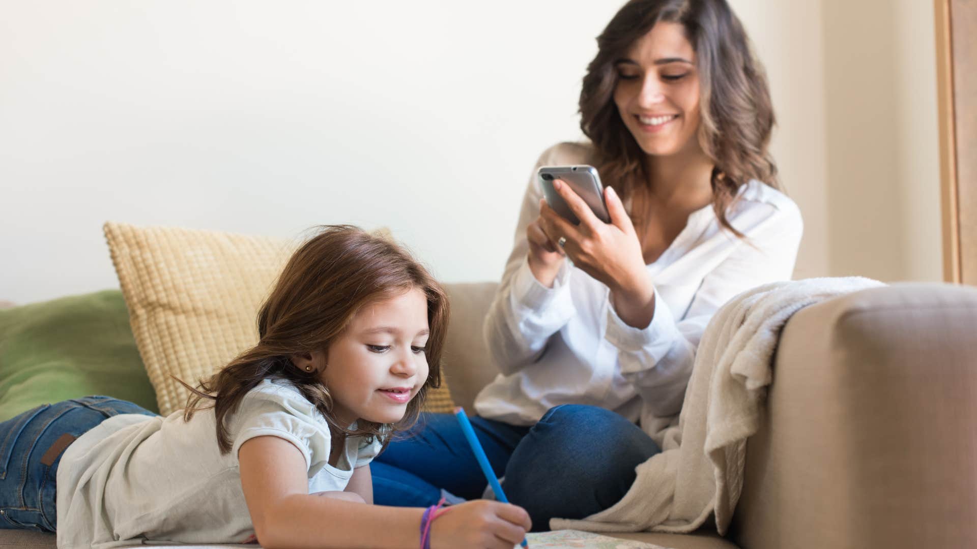 woman posting about family time instead of spending time with daughter