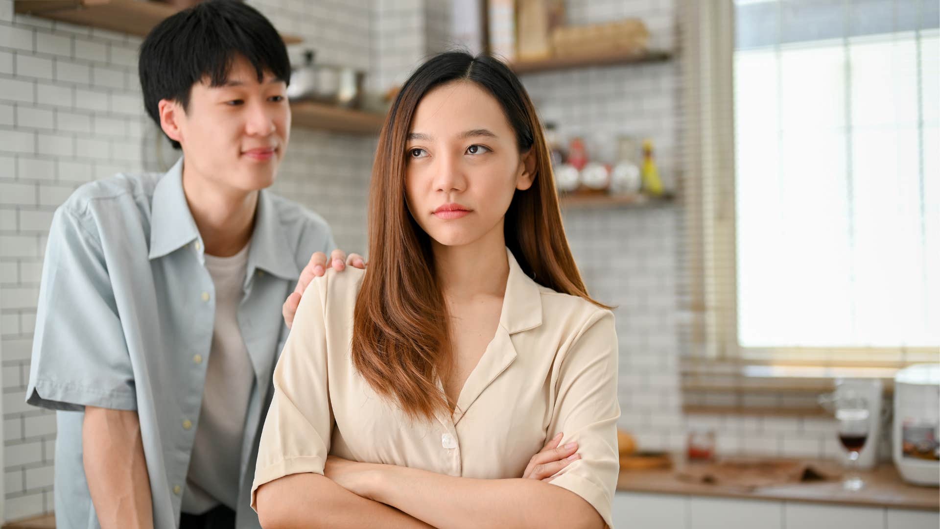 rude woman telling husband he can't do anything right