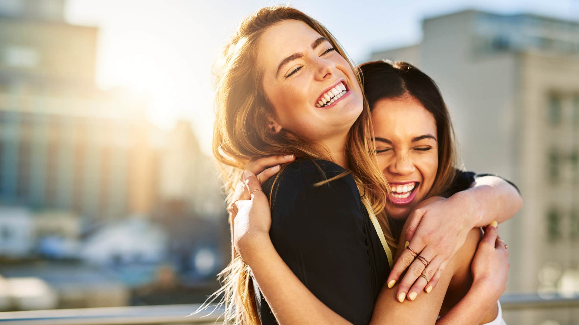introverted woman hugging close friend