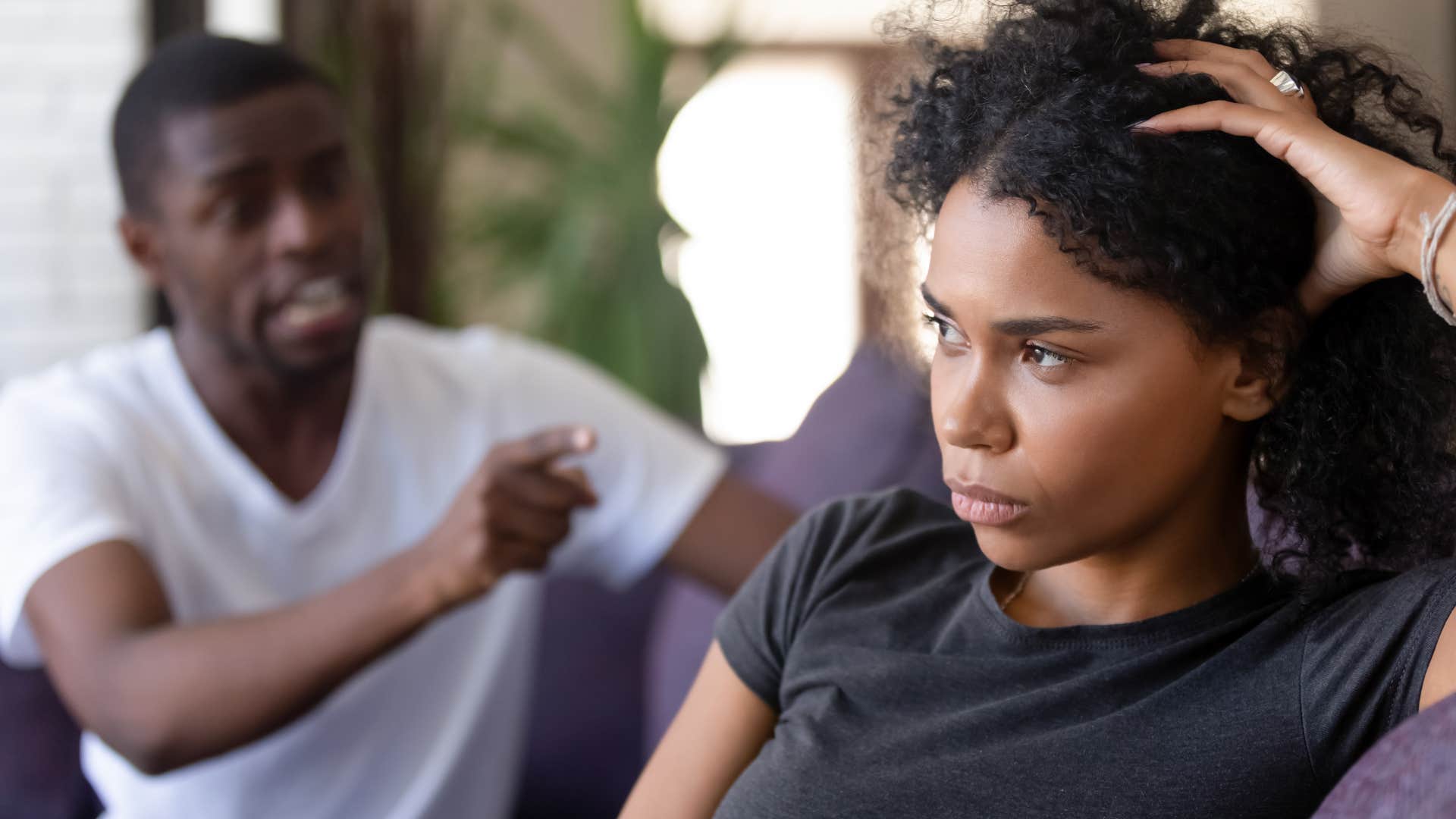 man shifting blame during conflict with his wife