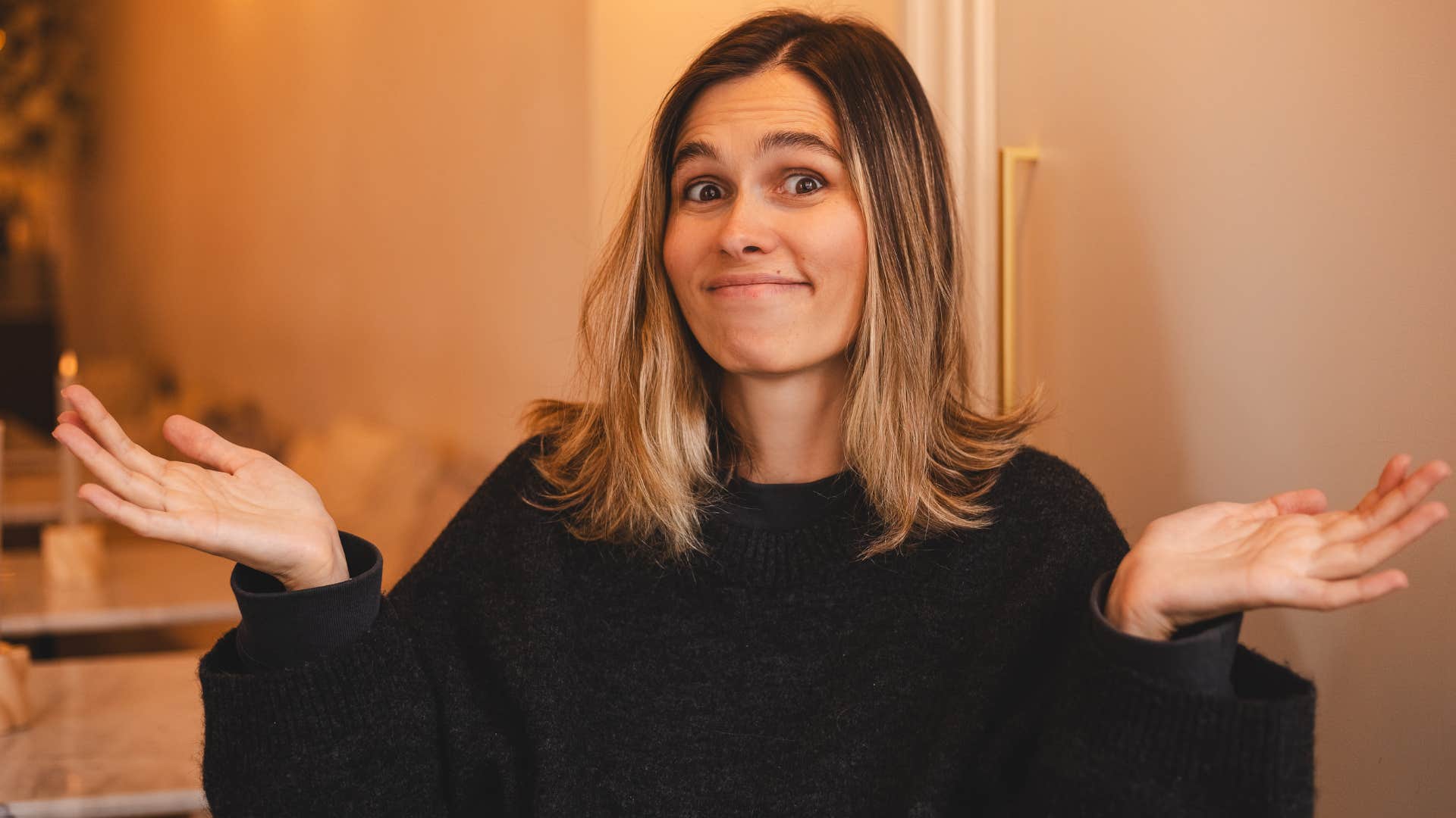 woman saying i'm just being honest shrugging