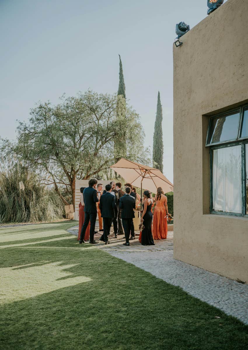 guests at backyard wedding reception