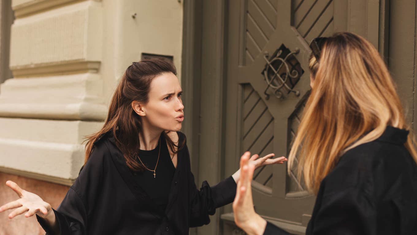 woman arguing with homeowner about getting married in her backyard