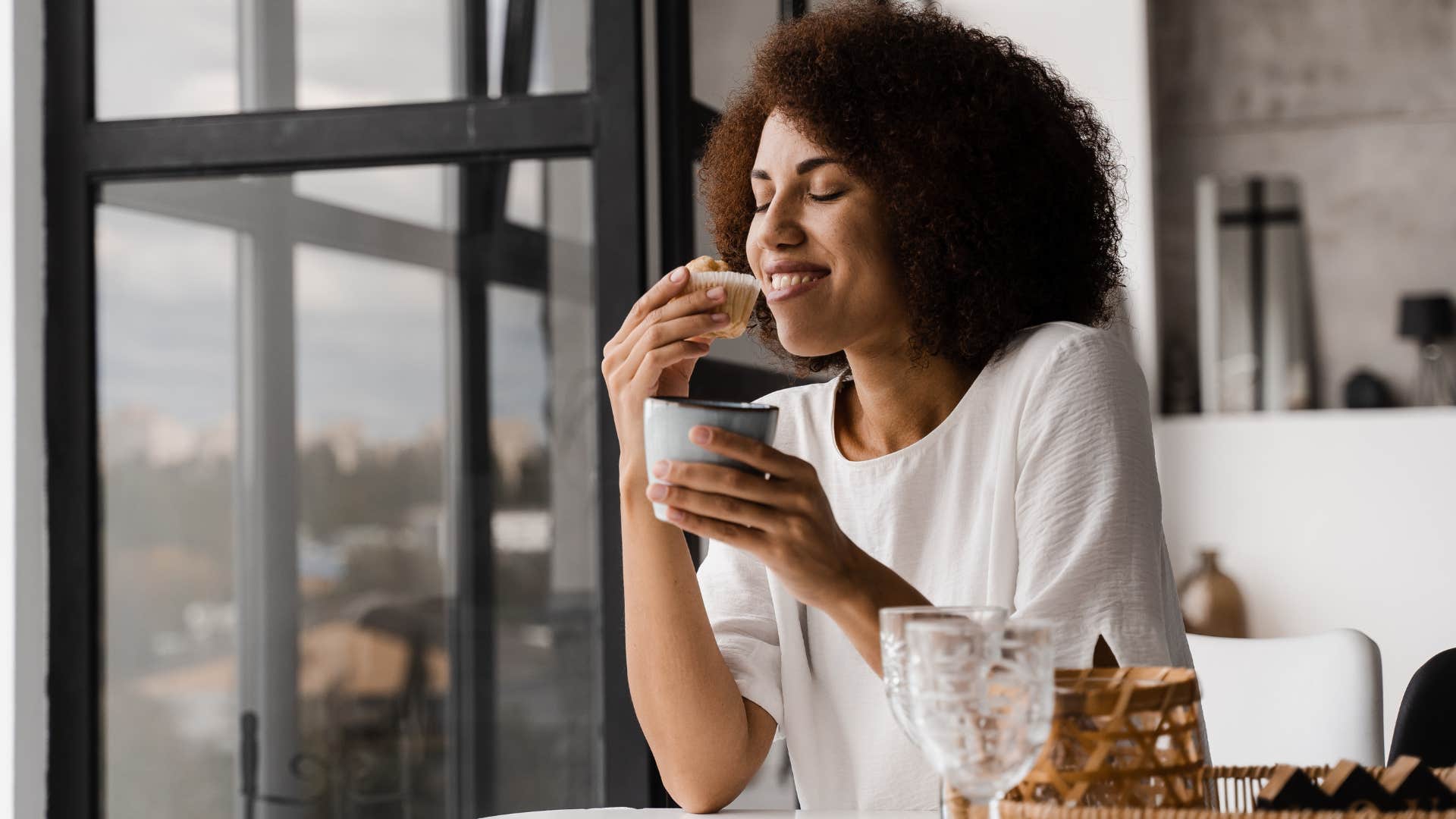 woman eating food not waiting for husband to join