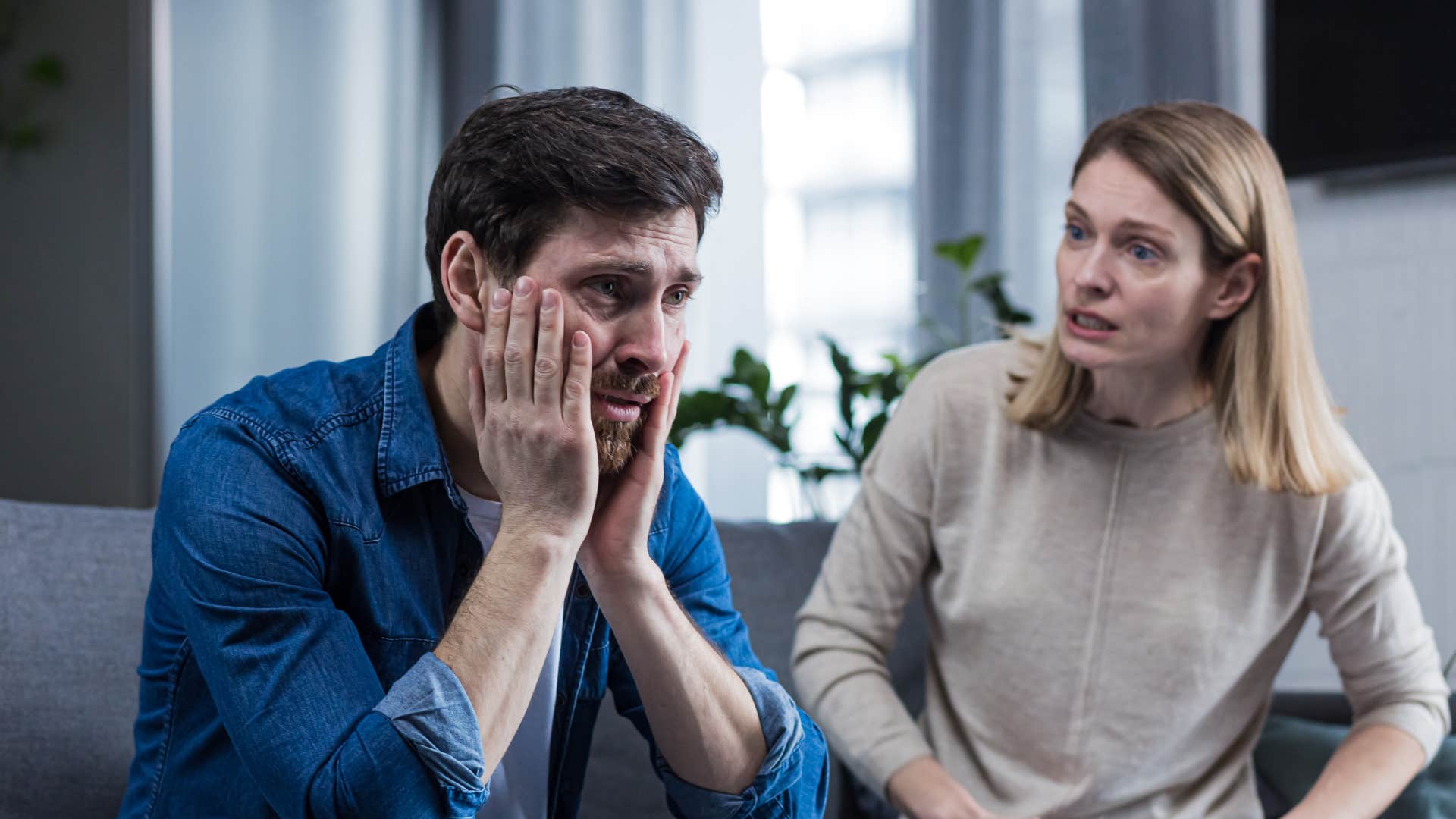 woman ridiculing man for being vulnerable