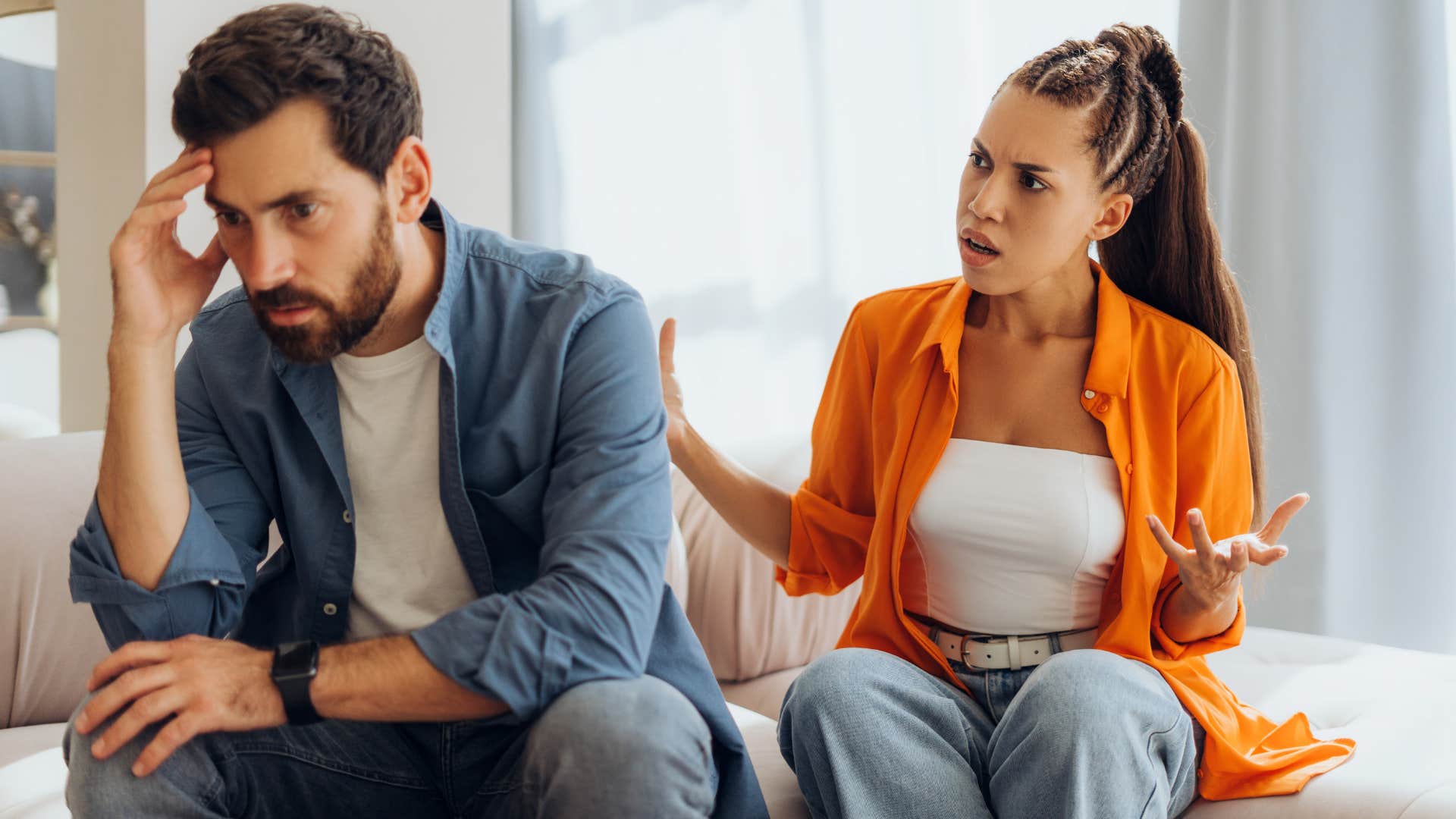 privileged woman shaming man at home