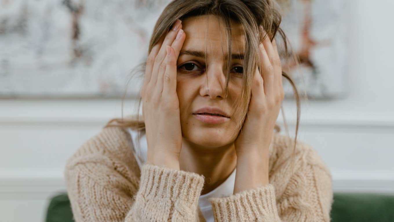 female worker engaging private activity crying job